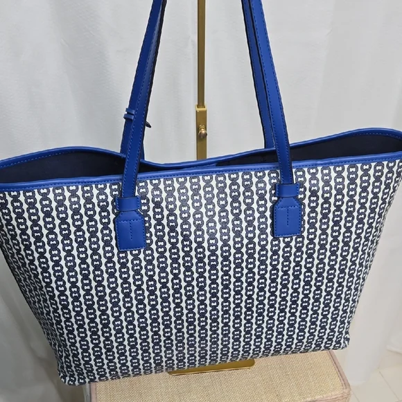 Tory Burch Blue and White Geometric Tote *SALE* - Picture 4 of 7